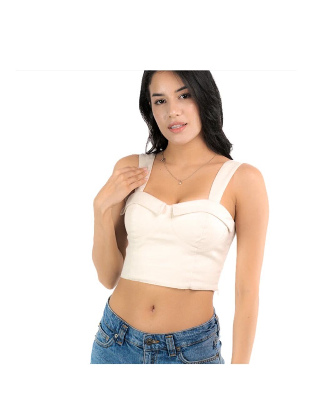 Sandy & Sid Smocked Corset Sexy Crop Tank Top Crèam NWT Size S
